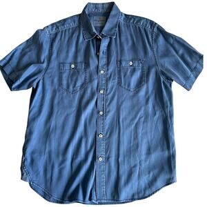 Tommy Bahama Men’s Short Sleeve Shirt Medium Blue Tencel Cotton Blend Button-Up